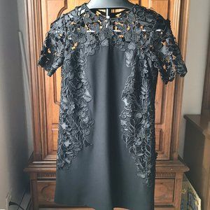 Tahari ASL lace trim little black shift dress